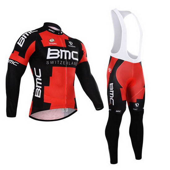 2015 Maillot BMC Tirantes Mangas Largas Negro Y Naranja